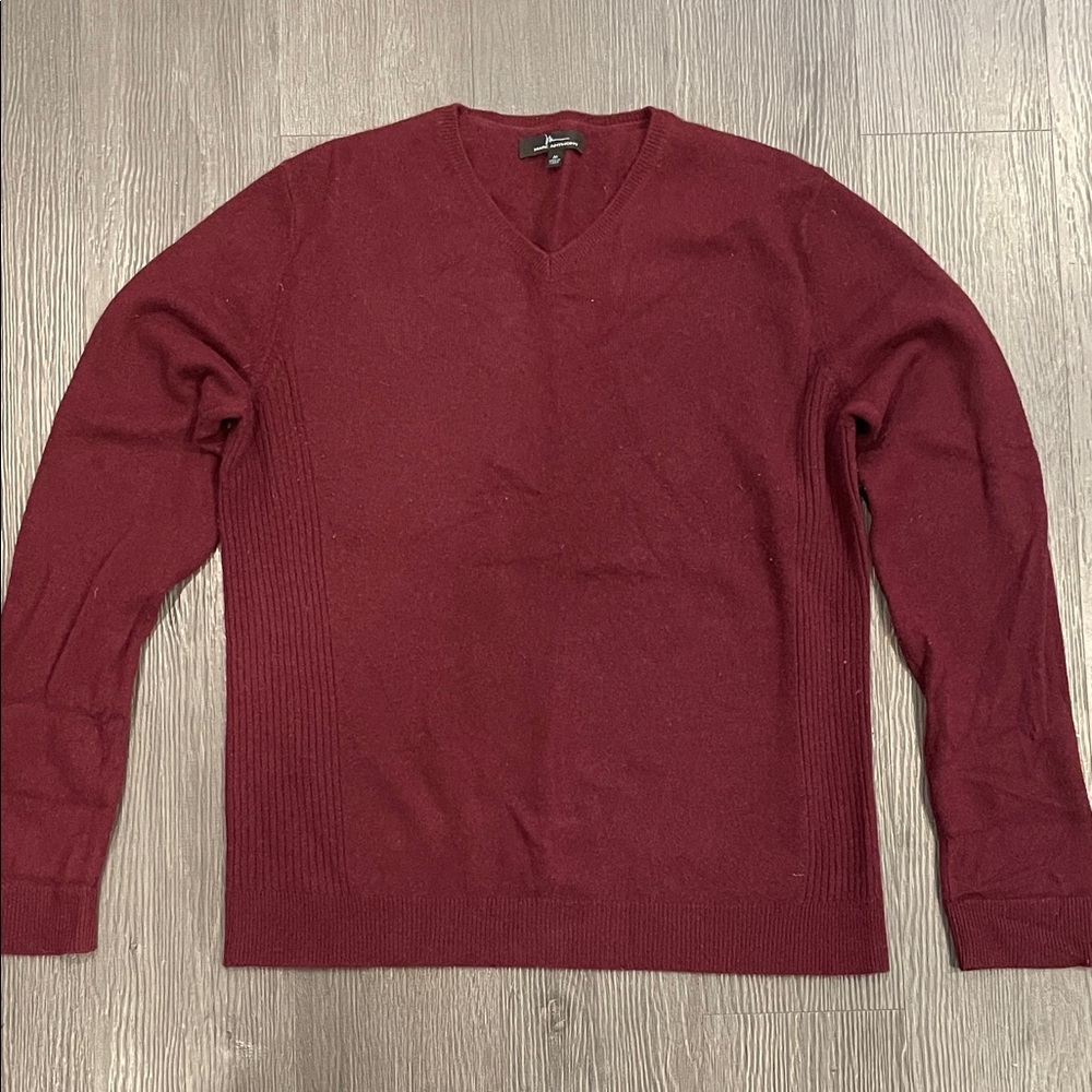 100% cashmere Men's Burgundy V-Neck Sweater Marc Anthony M